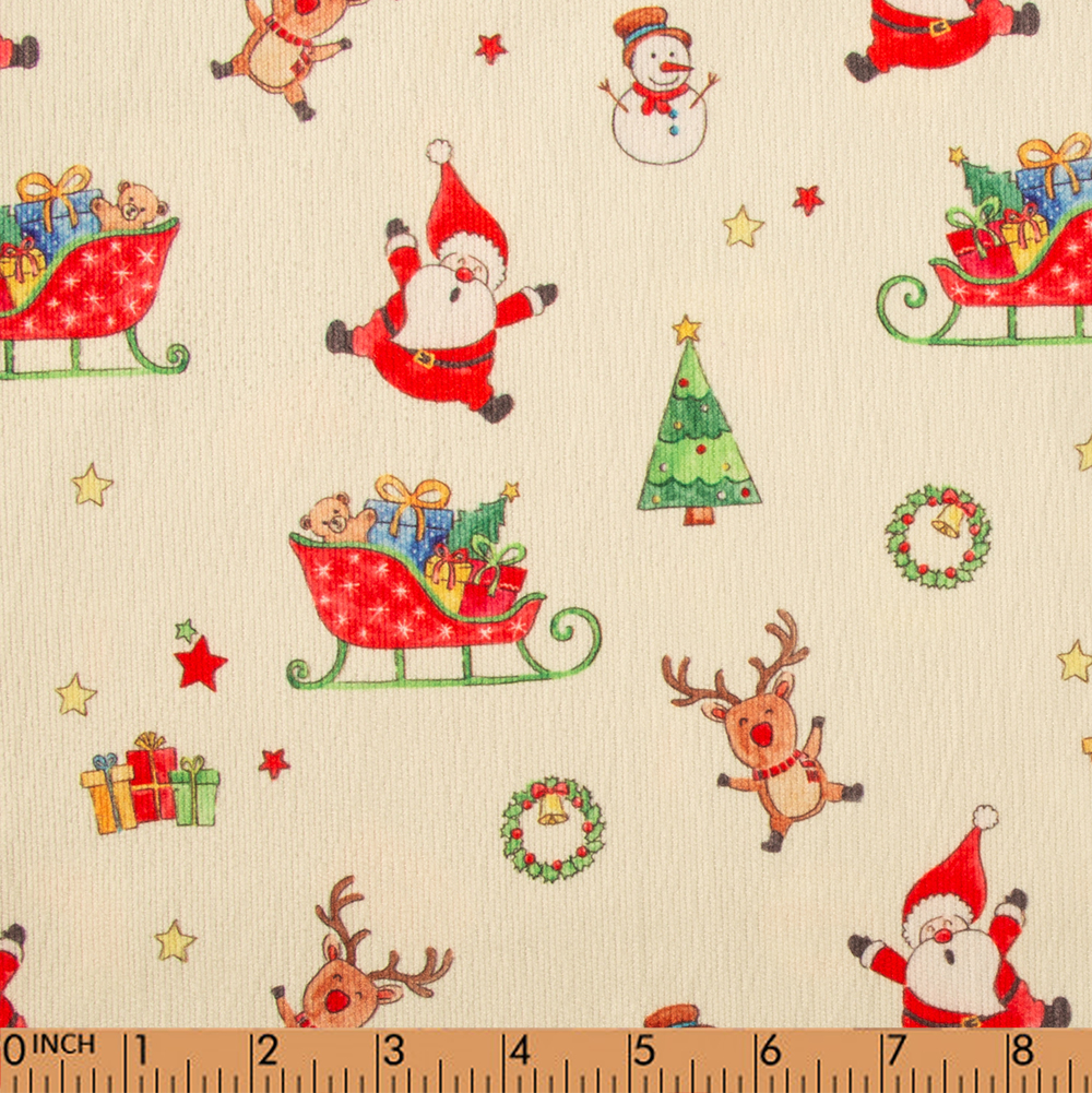N54- Father Christmas Rudolph Reindeer corduroy printed 4.0